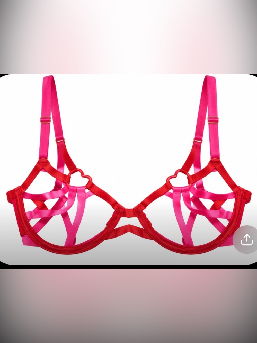 Victoria's Secret Red and Hot Pink Strappy Heart-Detail Underwire Bra